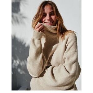 Free People Softly Structured Tunic Sweater Turtleneck Rib Knit S